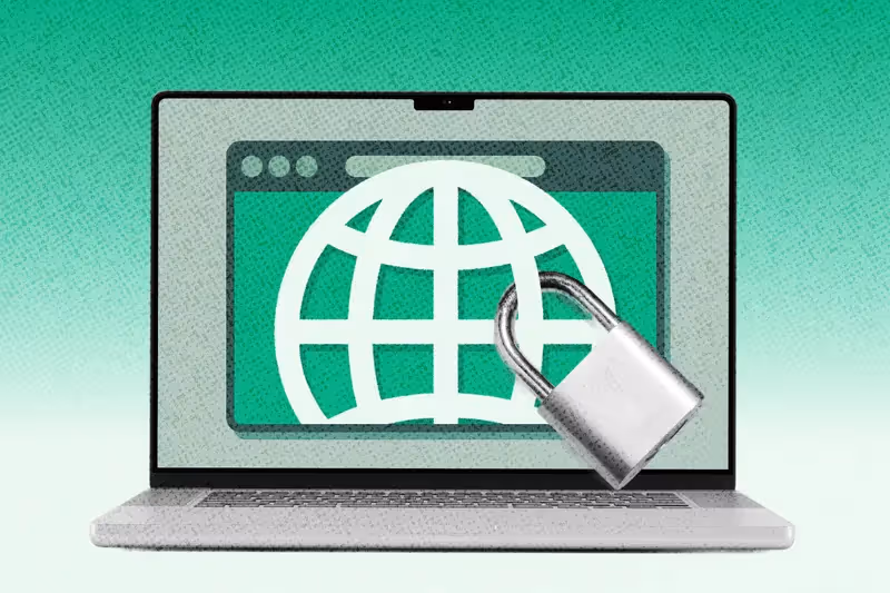 A website icon on a laptop screen, locked by a padlock.