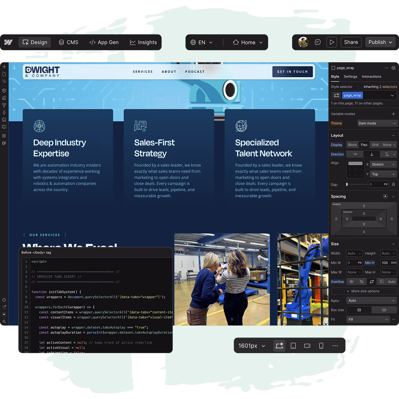 Website being built in Webflow