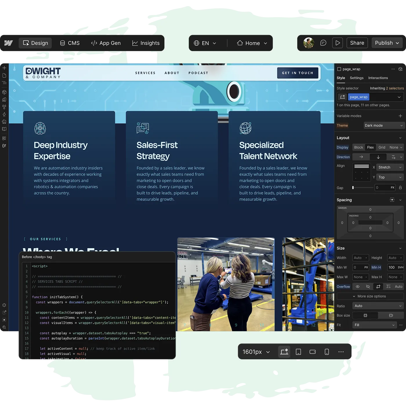 Website being built in Webflow