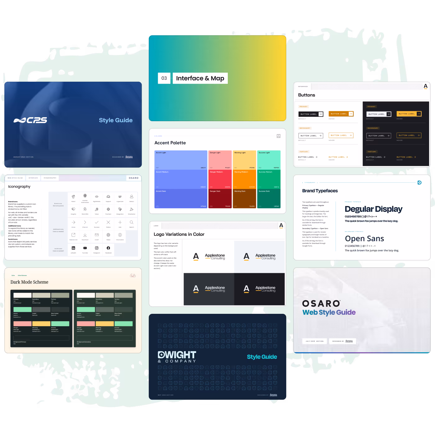 Style guide showing typography and color