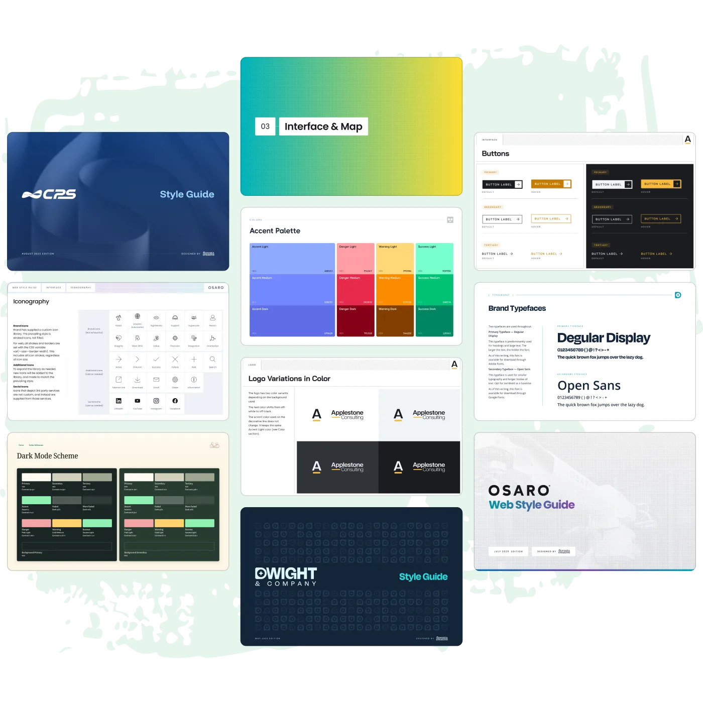 Style guide showing typography and color